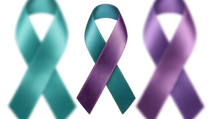 Teal and purple awareness ribbon symbolizing suicide prevention, domestic violence awareness, sexual assault support, mental health advocacy, strength, hope, and global awareness causes