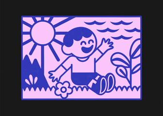 Joyful Child Playing Outdoors on Sunny Day - Carefree Childhood Moments