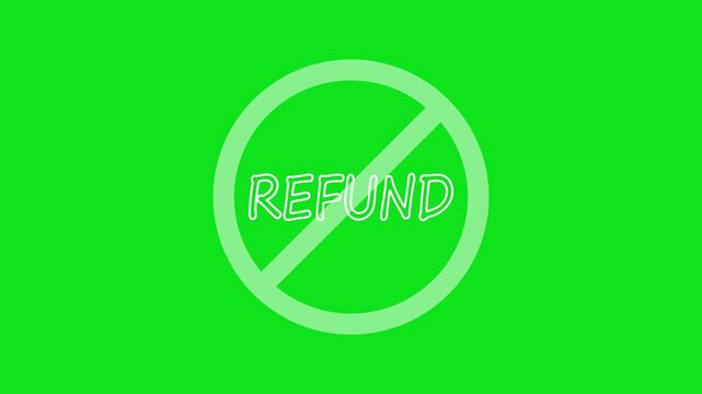 A circular red and black no refund text icon animation.stop,not allowed and ban concept animation.