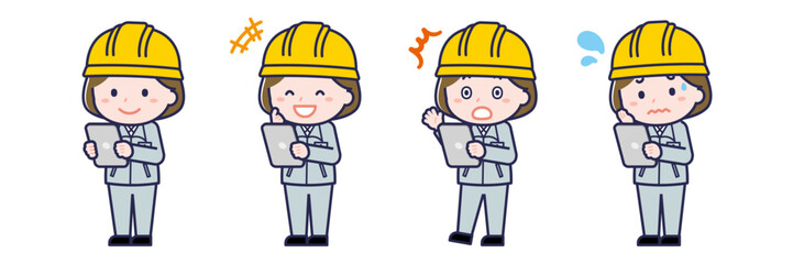 タブレットを使う「工事作業員」の女性