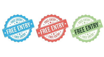 FREE ENTRY in blue, red, and green colors, against a white background