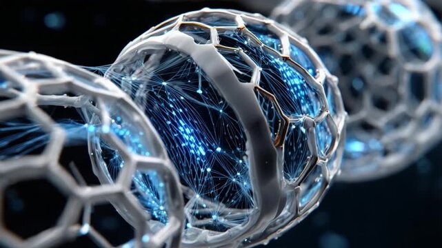 Science of Spheres: An artistic visualization of intricate spheres, encased in a mesmerizing web, showcasing the beauty and complexity of scientific phenomena.