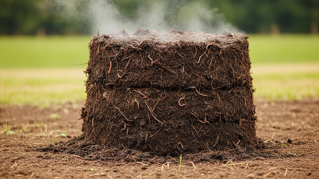 Steaming Vermicomposting Worm Compost Heap in Garden or Field