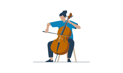 Passionate cellist playing classical music with focused expression, a timeless performance ideal for art, culture, and musical expression concepts