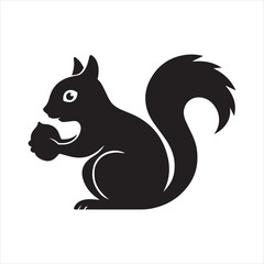 Vector art of a squirrel sitting on a branch eating an acorn hand drawn vector illustration in silhouette style