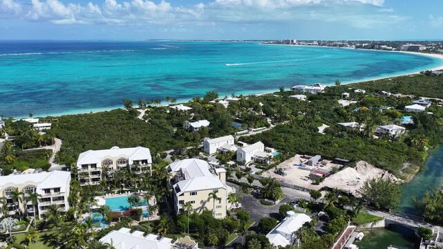 Gracie Bay Beach At Providenciales In Turks And Caicos England. Beach Landscape. Shades Of Blue Watercolor. Travel Destination. Gracie Bay Beach In Turks And Caicos. Nature Seascape.