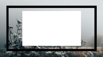 Blank canvas framed by frosted plants