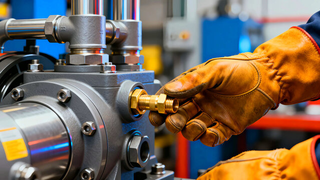 Industrial machinery repair maintenance engineering manufacturing equipment technology industry worker safety gloves mechanical assembly precision metalwork construction installation service technicia