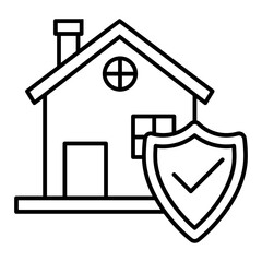 home with shield line icon with editable stroke