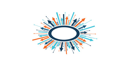 Obraz premium A vibrant explosion of arrows and light radiating outwards from a central oval shape representing growth opportunity and dynamic change.