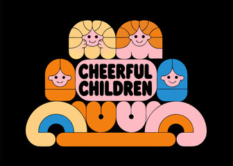 Cheerful Kids Vector Illustration with Geometric Shapes Stack