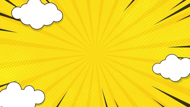 Yellow playful comic animation background. Pop art comic style background, with copy space area. Funny, happy, kids theme.