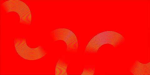 Obraz premium Abstract yellow glowing geometric lines on red background. Modern shiny blue circle lines pattern. Futuristic technology concept. Suit for cover, poster, banner, brochure, header, website vector