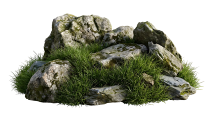 Detailed view of a natural rock formation with vibrant green grass.
