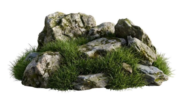 Detailed view of a natural rock formation with vibrant green grass.