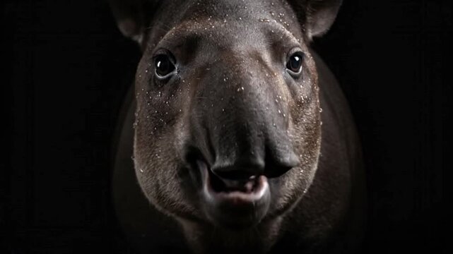 High Detail 4K Tapir Face in Minimal Black Studio Environment