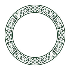 Vector round frame with arabesques and floral patterns. Egyptian, Assyrian, and Cairo motifs. Patterns of Greece and ancient Rome. Circle european border. Round antique border from Greek. 