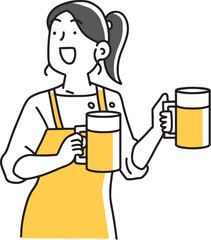 生ビールを運ぶ女性店員