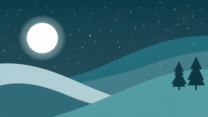 Fototapeta premium Abstract Snowy Night Landscape with Moon and Stars