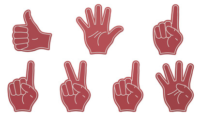Red Foam Hand Gestures. Vector Art of Various Finger Counts and Thumbs Up.
