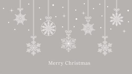 Merry Christmas luxury silver card template vector; Elegant winter holiday decoration line art banner; Horizontal grey background