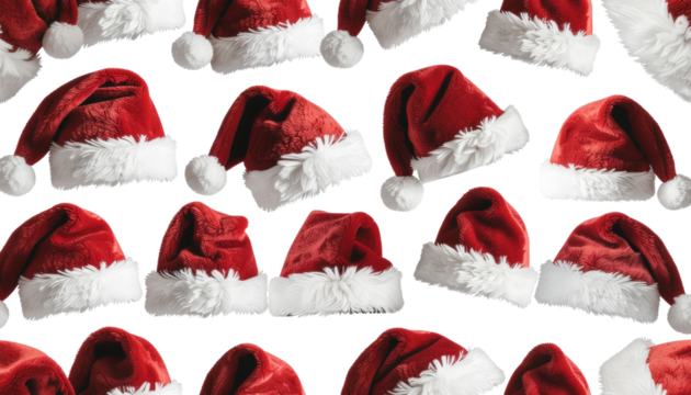 Festive Array Seamless Pattern of Santa Hats for Seasonal Joy and Celebratory Cheer