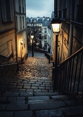 Fototapeta premium Cobblestone Parisian Steps at Dusk