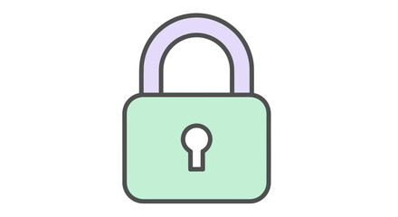 A simple cartoon illustration of a closed green padlock with a lavender shackle on a white background.