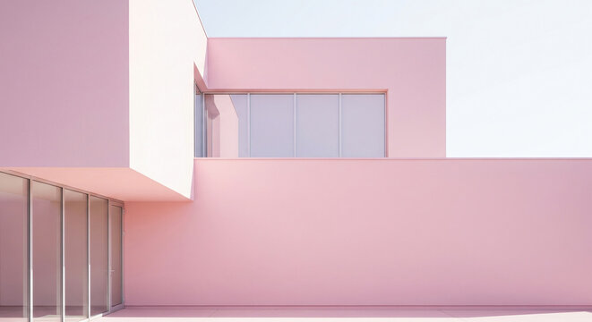 Pastel pink building exterior, minimalist style - Powered by Adobe
