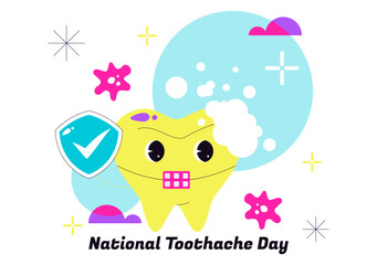 National Toothache Day Vector Illustration On February 9 Promoting Dental Hygiene To Prevent Pain Caused By Germs And Bacteria In Flat Background