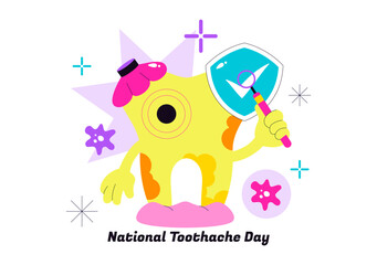 National Toothache Day Vector Illustration On February 9 Promoting Dental Hygiene To Prevent Pain Caused By Germs And Bacteria In Flat Background