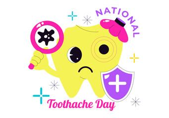 National Toothache Day Vector Illustration On February 9 Promoting Dental Hygiene To Prevent Pain Caused By Germs And Bacteria In Flat Background