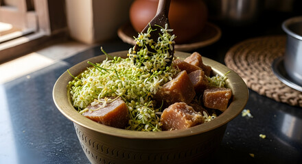 Traditional Ugadi and Gudi Padwa Festival Celebration with Fresh Flowers and Sweet Offerings in India