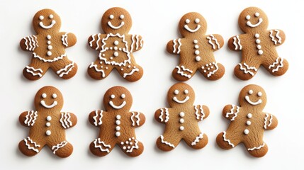 Decorated Gingerbread Men With Smiling Faces on a White Background