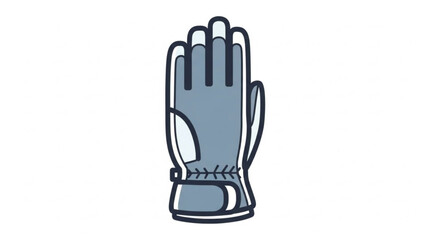 Stylized illustration of a single grey winter glove with dark blue fingers and a velcro strap on a white background