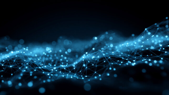 Digital background with bright blue energy lines, particles, and network connections, symbolizing futuristic technology, data circuits, neon microcircuit grids, and high-tech digital innovation in a m