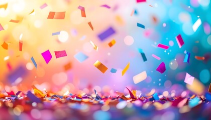 Colorful Confetti Celebration A Festive Background with Falling Party Streamers and Vibrant Colors
