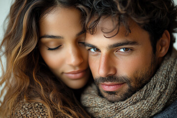 Obraz premium A warm and intimate moment between a couple, showcasing love and connection in a cozy atmosphere.