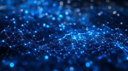 Digital background with bright blue energy lines, particles, and network connections, symbolizing futuristic technology, data circuits, neon microcircuit grids, and high-tech digital innovation in a m