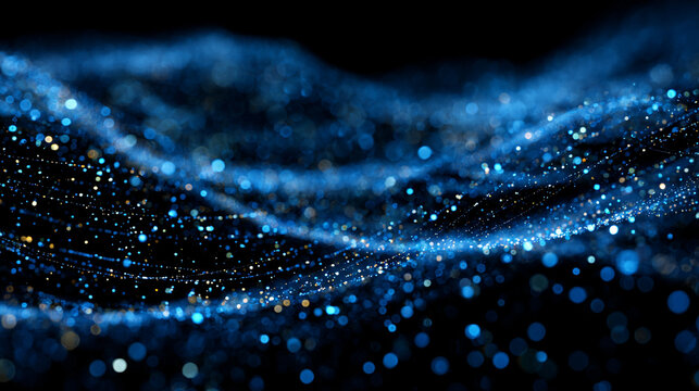 Digital background with bright blue energy lines, particles, and network connections, symbolizing futuristic technology, data circuits, neon microcircuit grids, and high-tech digital innovation in a m