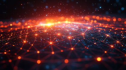 Futuristic digital landscape showcasing glowing nodes and connections, representing advanced technology and data networks.