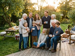 Joyful Family Gathering in a Sunny Backyard, Celebrating Together and Sharing Happiness