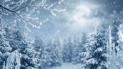 Winter's Majesty Snowy Landscape Under a Moonlit Sky