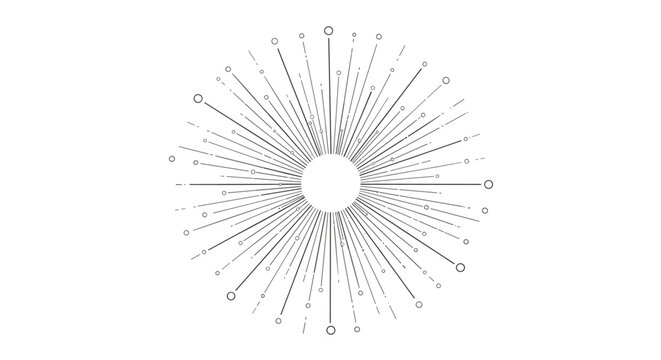 Minimalist sunburst design element with thin radiating lines in a geometric, starburst style, isolated on a white background.