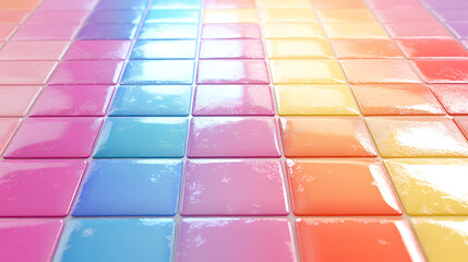 Glossy rainbow tile mosaic