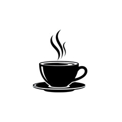 Obraz premium A black and white vector illustration of a cup of coffee with steam, isolated on transparent background, perfect for a minimalist design