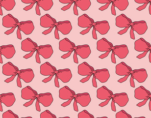 Seamless red Bow Tie. Seamless pattern with  cartoon bow knots, ribbons.