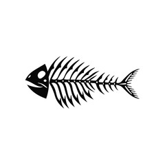 Black and white vintage illustration of a fish skeleton in vector style