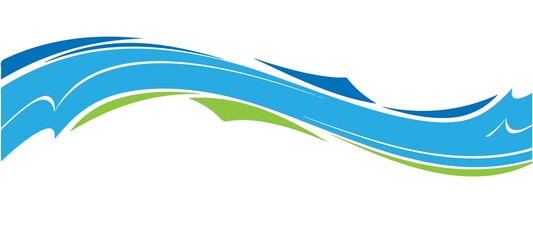 Abstract blue and green wave design element with flowing lines suggesting water flow or a dynamic banner isolated on white background