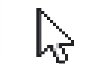 Fototapeta premium Pixel art mouse cursor a grey graphical user interface pointer symbol for computer screens and digital navigation